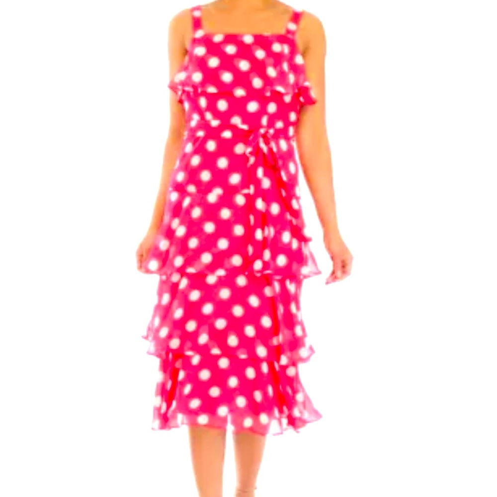 Maison Tara Polka Dot Sleeveless Ruffle Dress, size 8